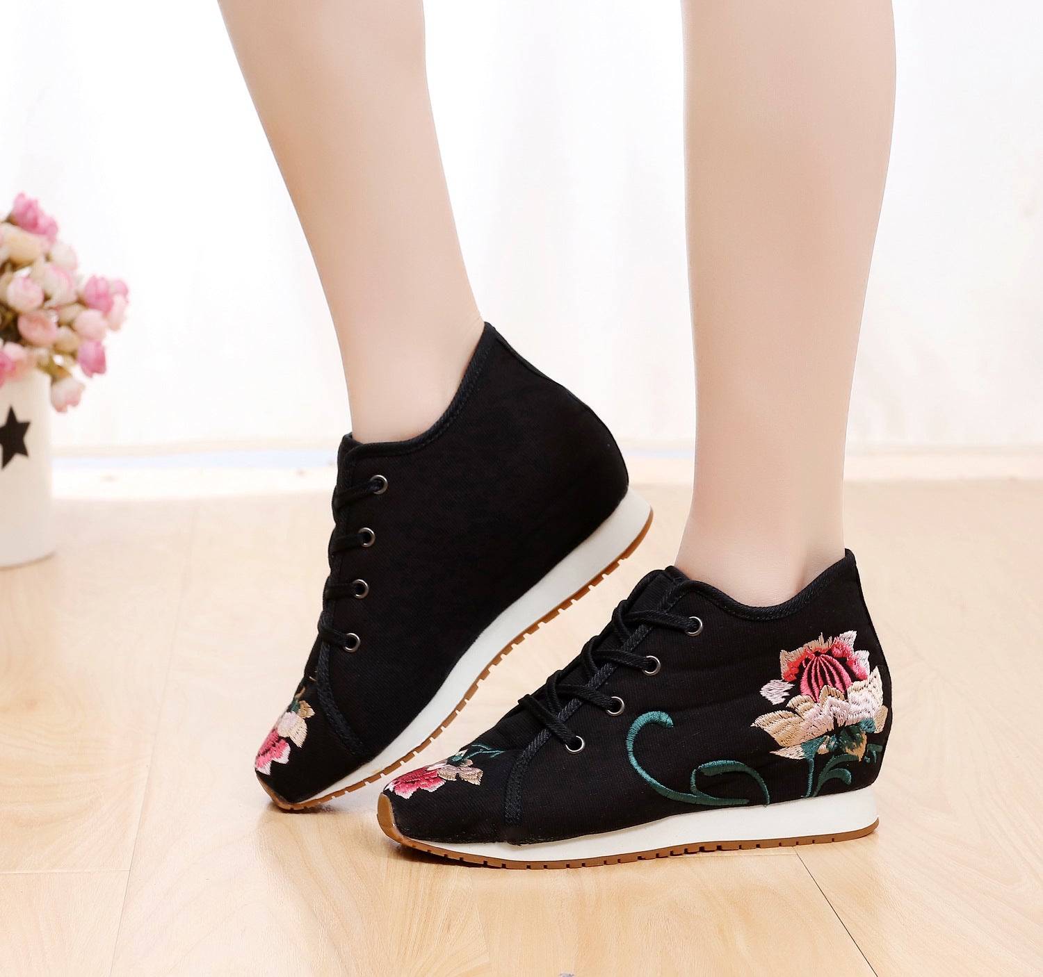 Women's Buckle Female Cloth Ethnic Style Canvas Shoes Newgew