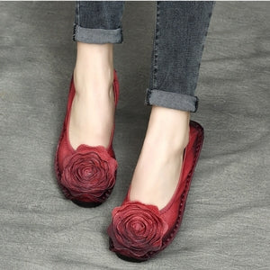 Women Retro Flower Leather Casual Flats Newgew Shoes