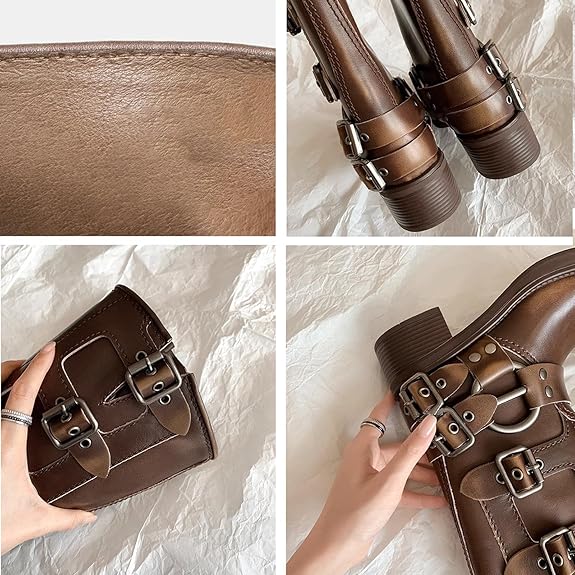 Retro round toe mid-calf knight boots NewGew