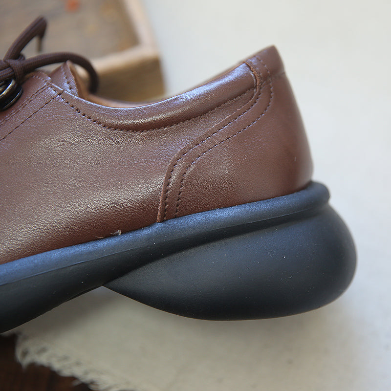 Women Retro Cowhide Lace Up Casual Shoes Newgew Shoes