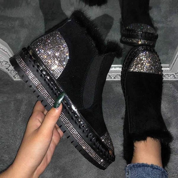 Women Warm Slip On Rhinestone Platform Ankle Boots NewGew