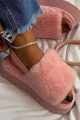 Fashion All-match Furry Platform Slippers NewGew