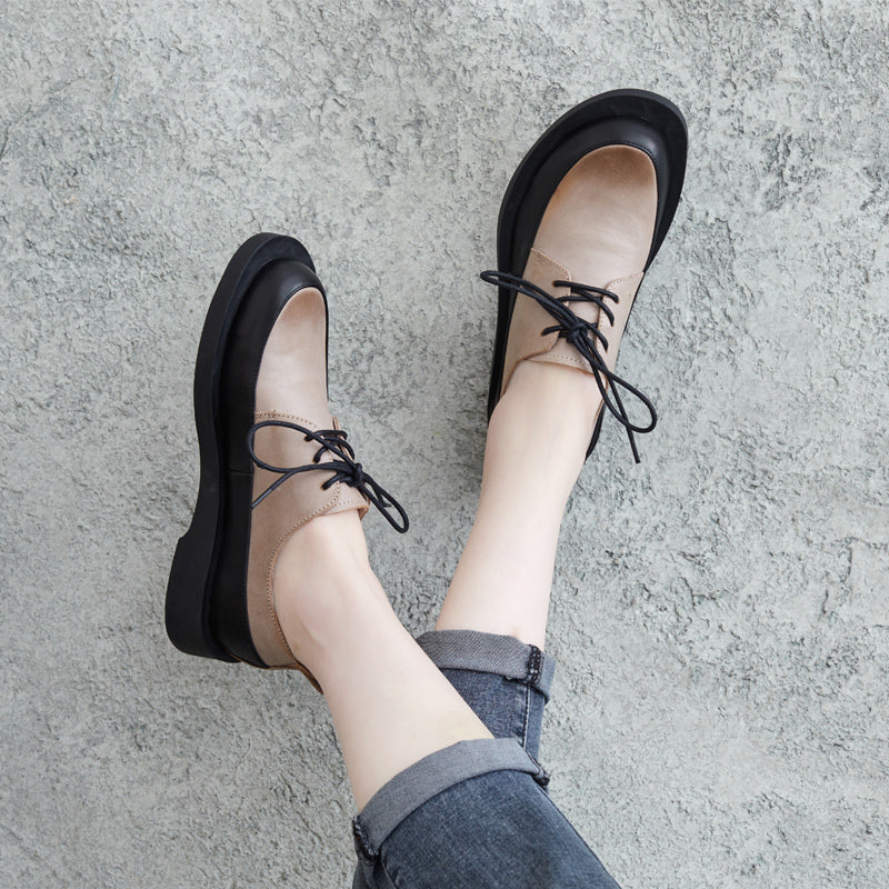 Women Color Matching Leather Casual Shoes Newgew Shoes