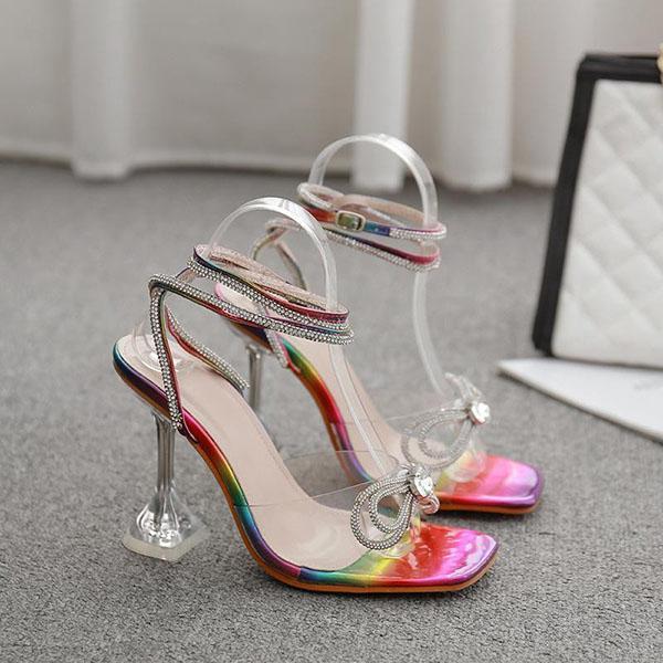 Women Big Bow Fine Diamond Sparkling High-Heel Sandals NewGew