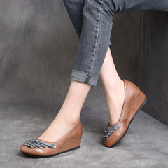 Women Retro Leather Wedge Pump Newgew Shoes