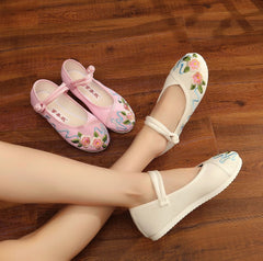 Women's Clothing Embroidered Buckle Height Increasing Insole Canvas Shoes Newgew