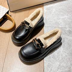 Women Minimalist Fashion Furred Thick Soled Loafers Newgew Shoes