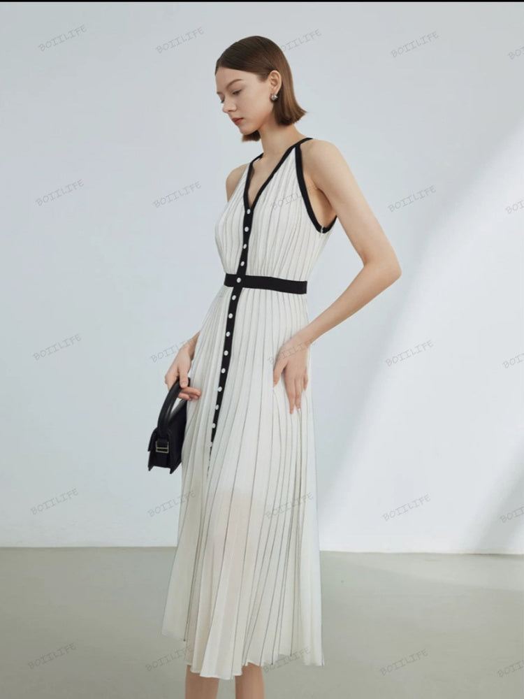 High-End Limited Edition Striped Color-Blocked Sleeveless Dress Newgew Dresses
