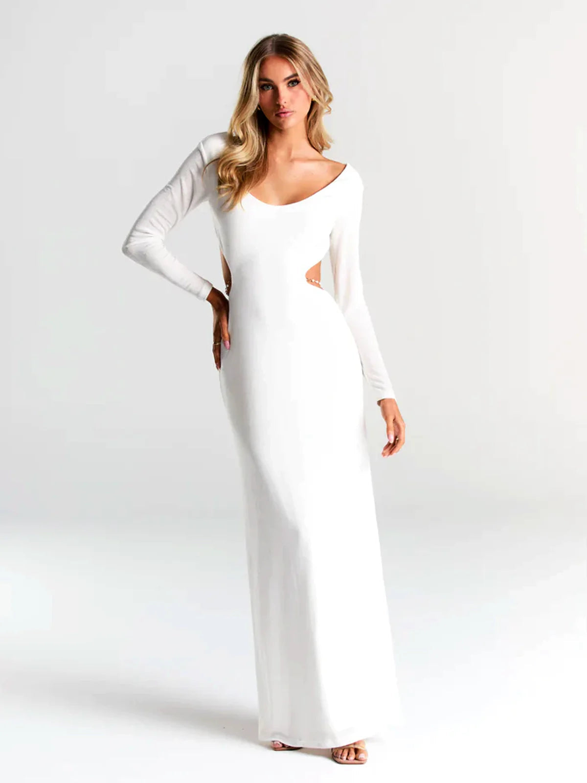 Pearl Chain Backless Fitted Maxi Dress Newgew Dresses