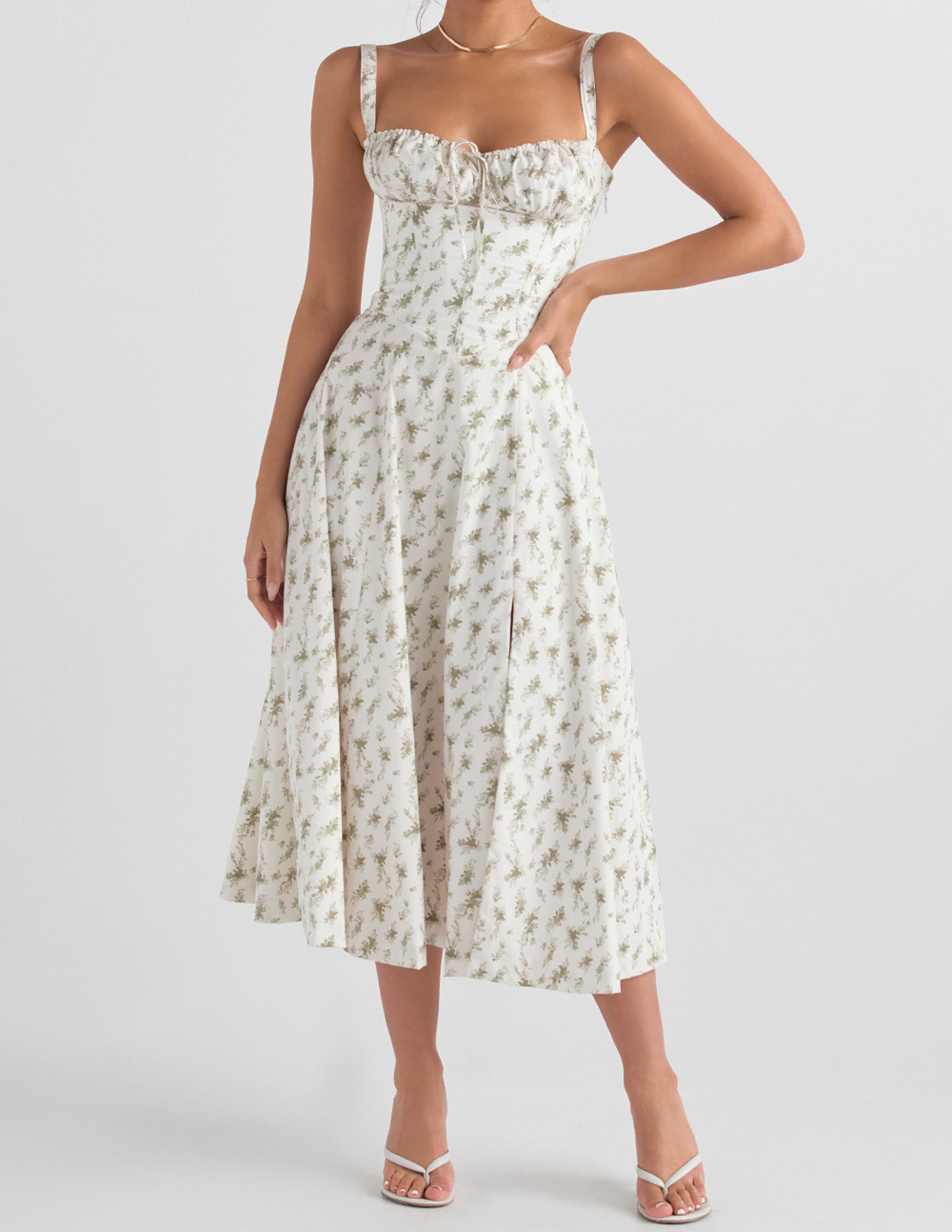Rose Print Herringbone Slip Dress Newgew Dresses