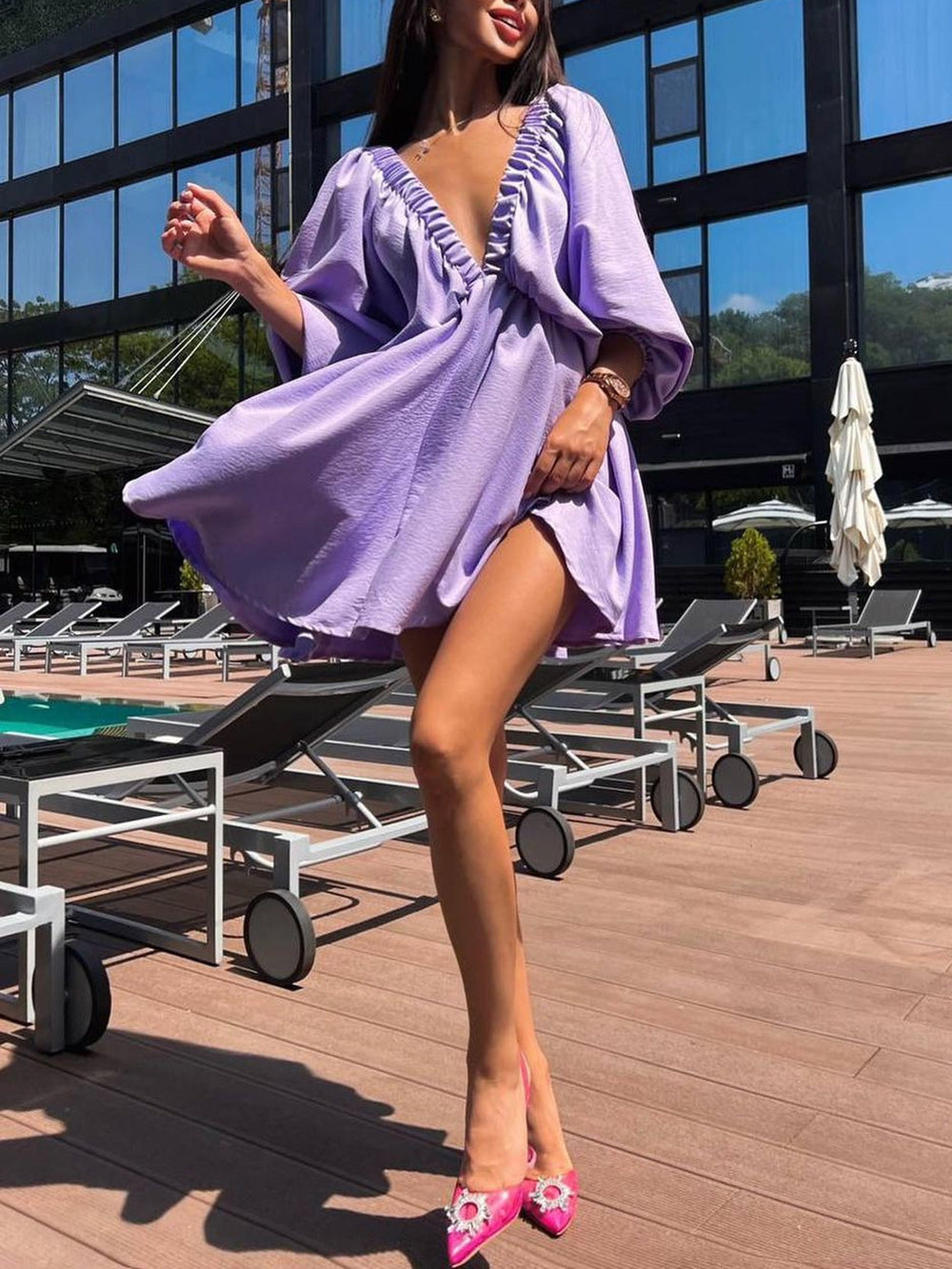 Woven Plunge Skater Mini Dress Newgew Dresses