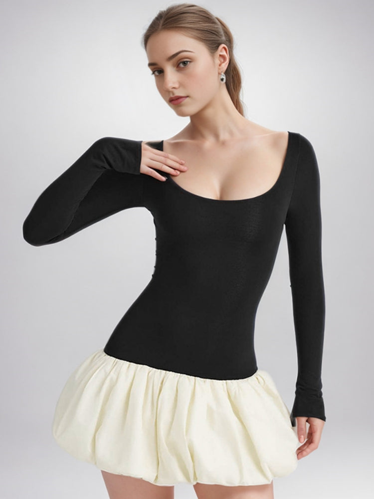 Elegant U-Neck Colorblock Dress Newgew Dresses