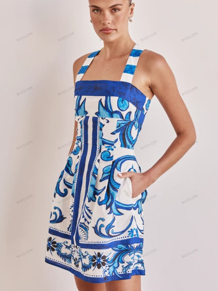 Trendy Casual Printed Spaghetti Strap Mini Dress Newgew Dresses