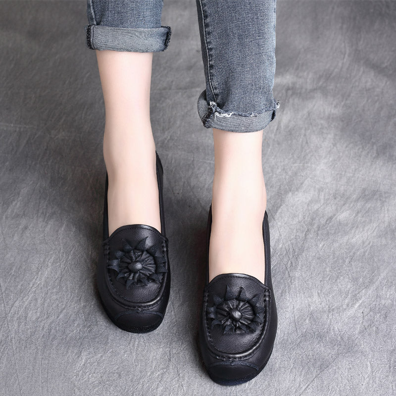 Women Retro Leather Handcraft Soft Casual Flats Newgew Shoes