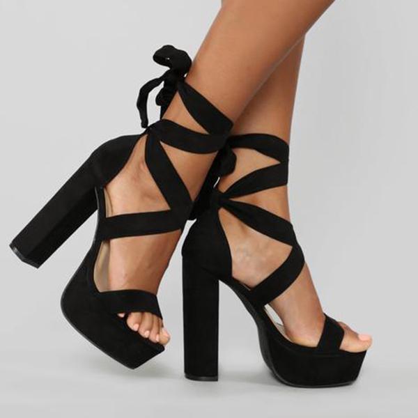 Women Summer Strappy Platform High Heel Black Sandals NewGew