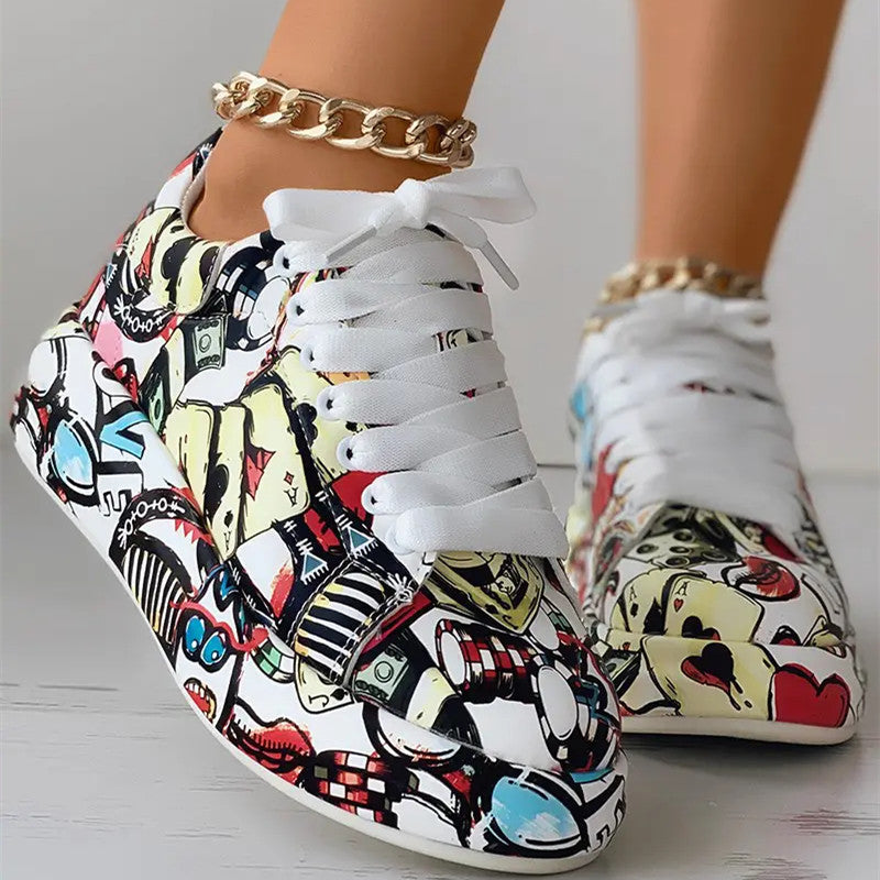 Fashion Casual Bandage Graffiti Round Comfortable Out Door Shoes NewGew