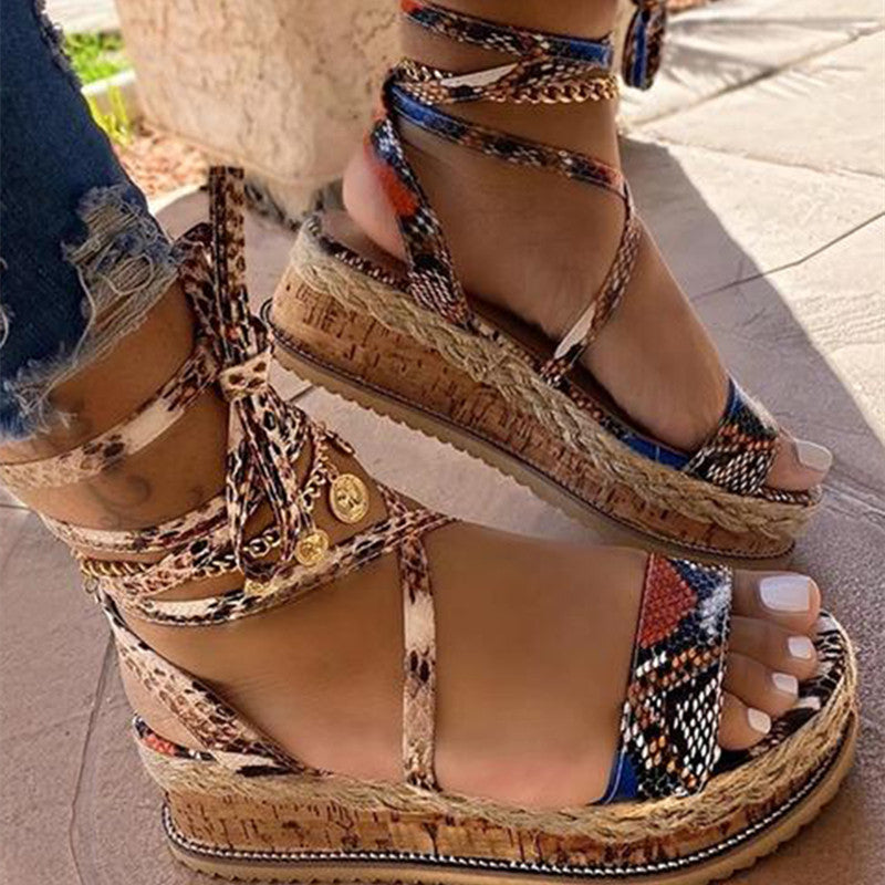 Fashion Casual Bandage Patchwork Round Comfortable Wedges Shoes NewGew