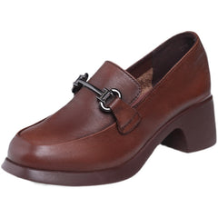 Women Retro Handmade Round Head Leather Loafers Newgew Shoes