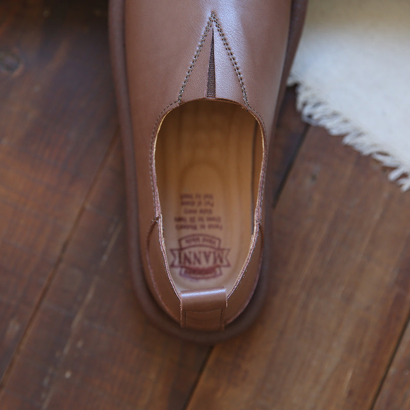 Women Retro Solid Soft Leather Flat Casual Shoes Newgew Shoes