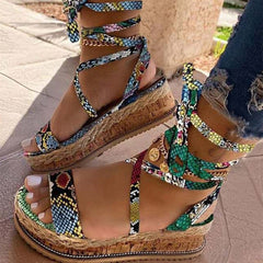 Fashion Casual Bandage Patchwork Round Comfortable Wedges Shoes NewGew