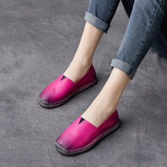 Women Retro Elastic Slip-on Leather Casual Flats Newgew Shoes