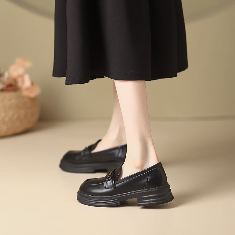 Women Retro Soft Leather Thick Soled Loafers Newgew Shoes