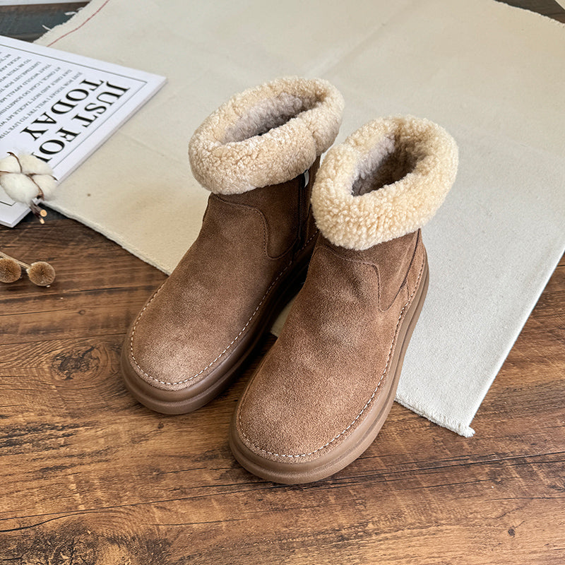 Women Retro Minimalist Suede Furred Snow Boots Newgew Shoes