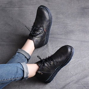 Women Cowhide Soft Casual Retro Ankle Boots Newgew Shoes