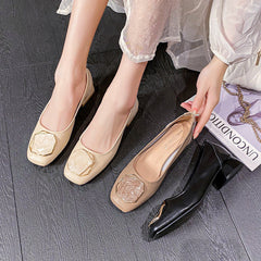 Women Fashion Casual Low Chunky Heel Pumps Newgew Shoes