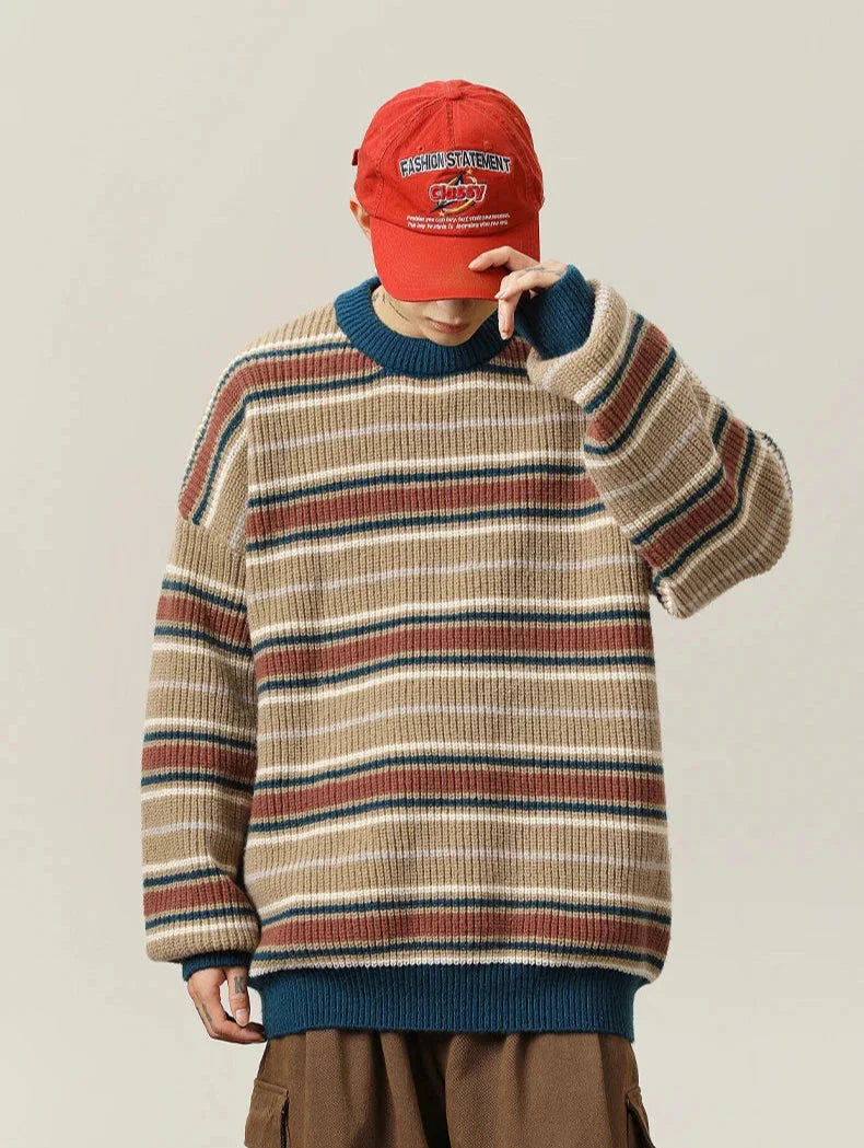 90's Style Rib Stripe Sweater Newgew