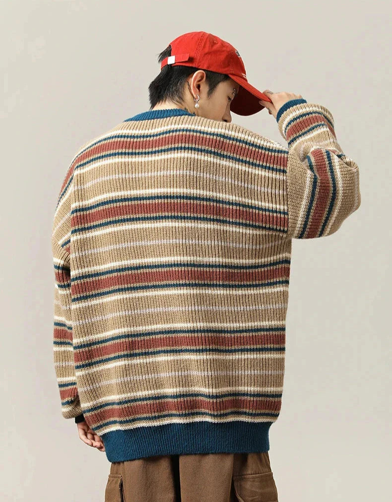 90's Style Rib Stripe Sweater Newgew