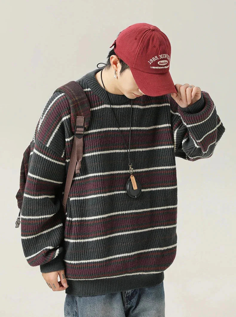 90's Style Rib Stripe Sweater Newgew