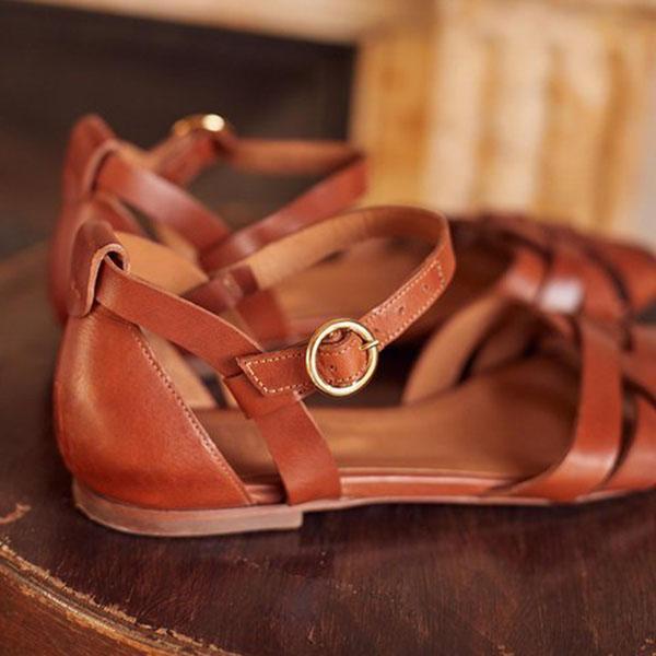 Crossed Strap Flats Adjustable Buckle Sandals NewGew