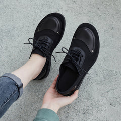 Women Leather Canvas Patchwork Flat Casual Shoes Newgew Shoes