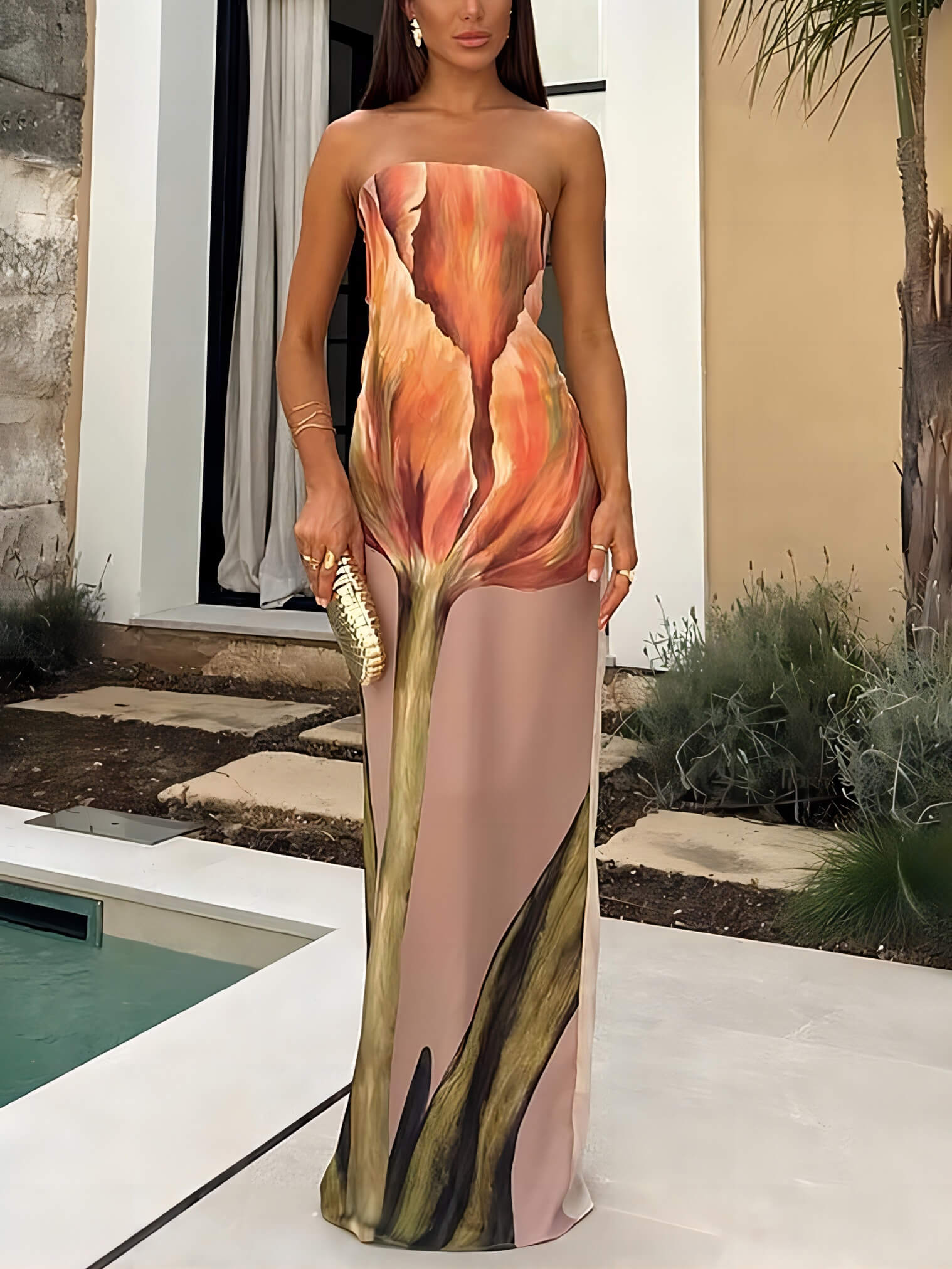 Stylish Graffiti Print Sleeveless Off-Shoulder Maxi Dress Newgew Dresses