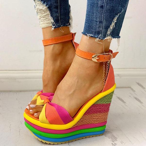 Women Colorful Rainbow Wedge Sandals NewGew