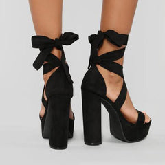 Women Summer Strappy Platform High Heel Black Sandals NewGew