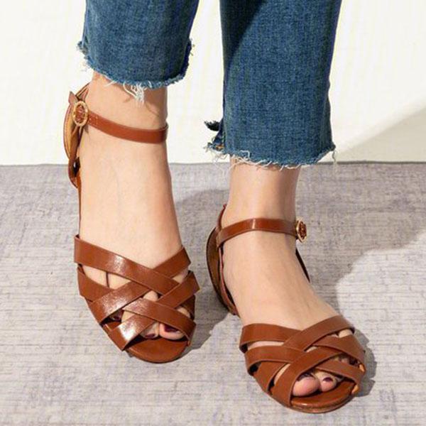 Crossed Strap Flats Adjustable Buckle Sandals NewGew