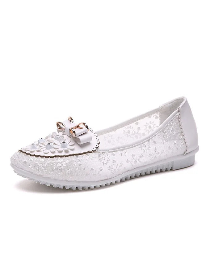 Elegant Applique Bowknot Decor Wedding Bridal Shoes Lace Split Joint Ballet Flats NewGew