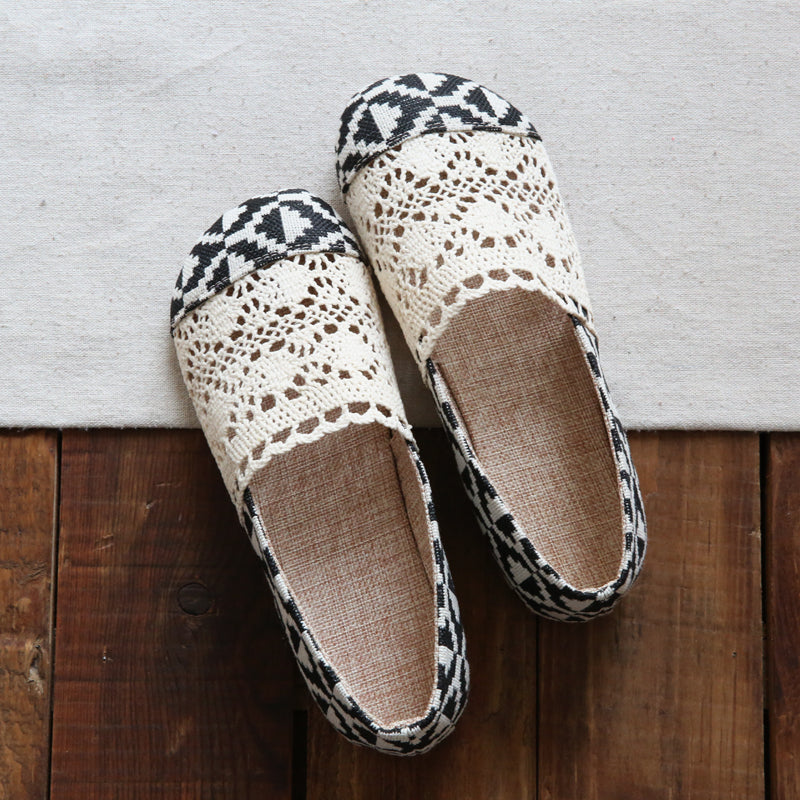 Women Retro Hollow Mesh Comfort Canvas Flats Newgew Shoes