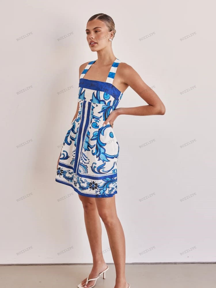 Trendy Casual Printed Spaghetti Strap Mini Dress Newgew Dresses