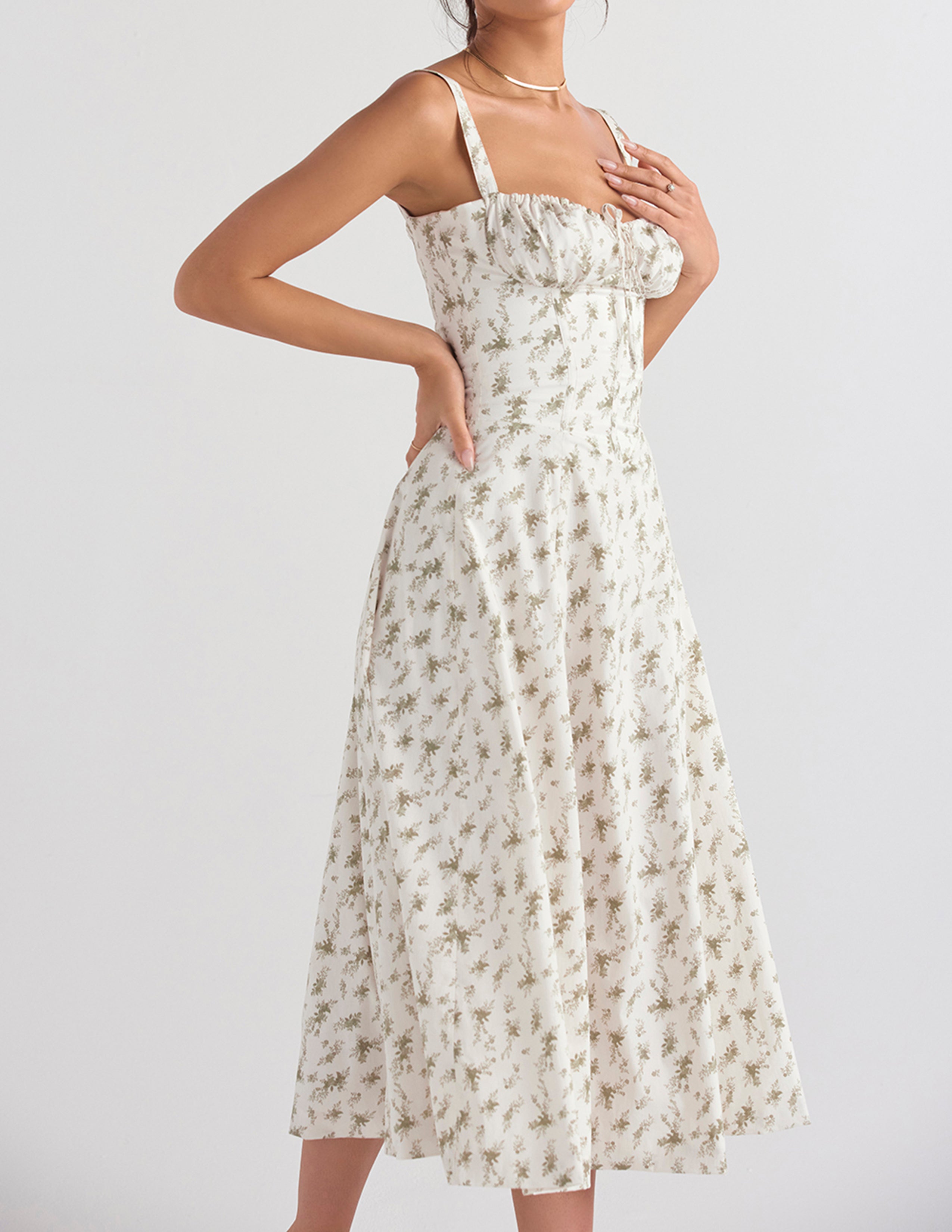 Rose Print Herringbone Slip Dress Newgew Dresses