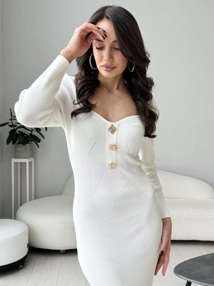 Slim Fit High-Waist Knit Sweater Dress Newgew Dresses