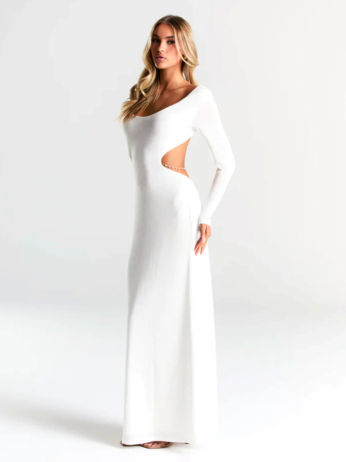 Pearl Chain Backless Fitted Maxi Dress Newgew Dresses