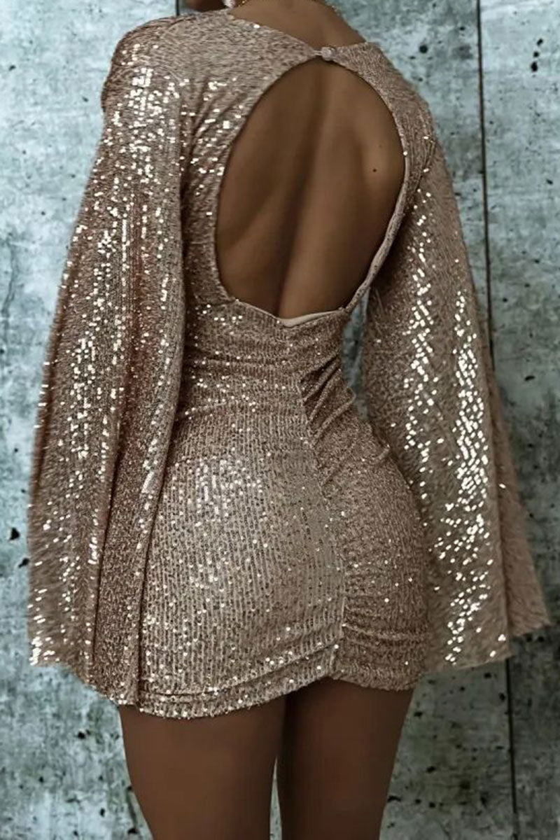 Sequined Glittery Split Sleeve Mini Dress NewGew