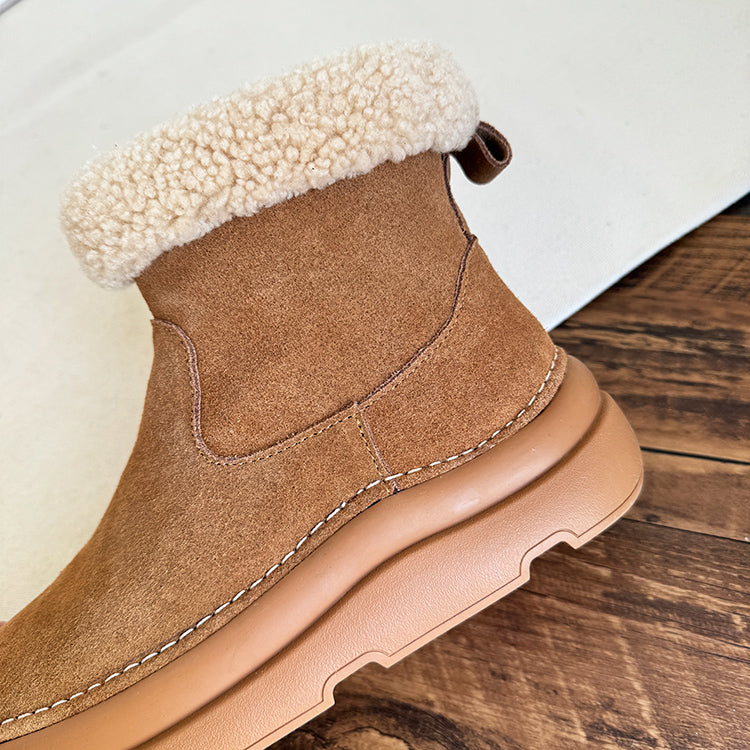 Women Retro Minimalist Suede Furred Snow Boots Newgew Shoes