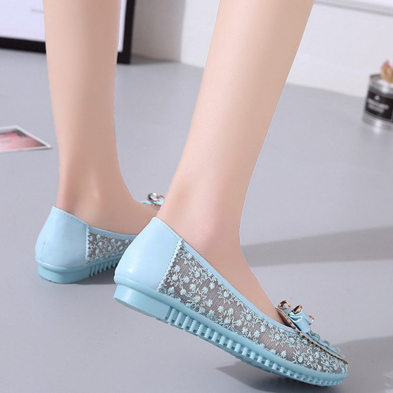 Elegant Applique Bowknot Decor Wedding Bridal Shoes Lace Split Joint Ballet Flats NewGew