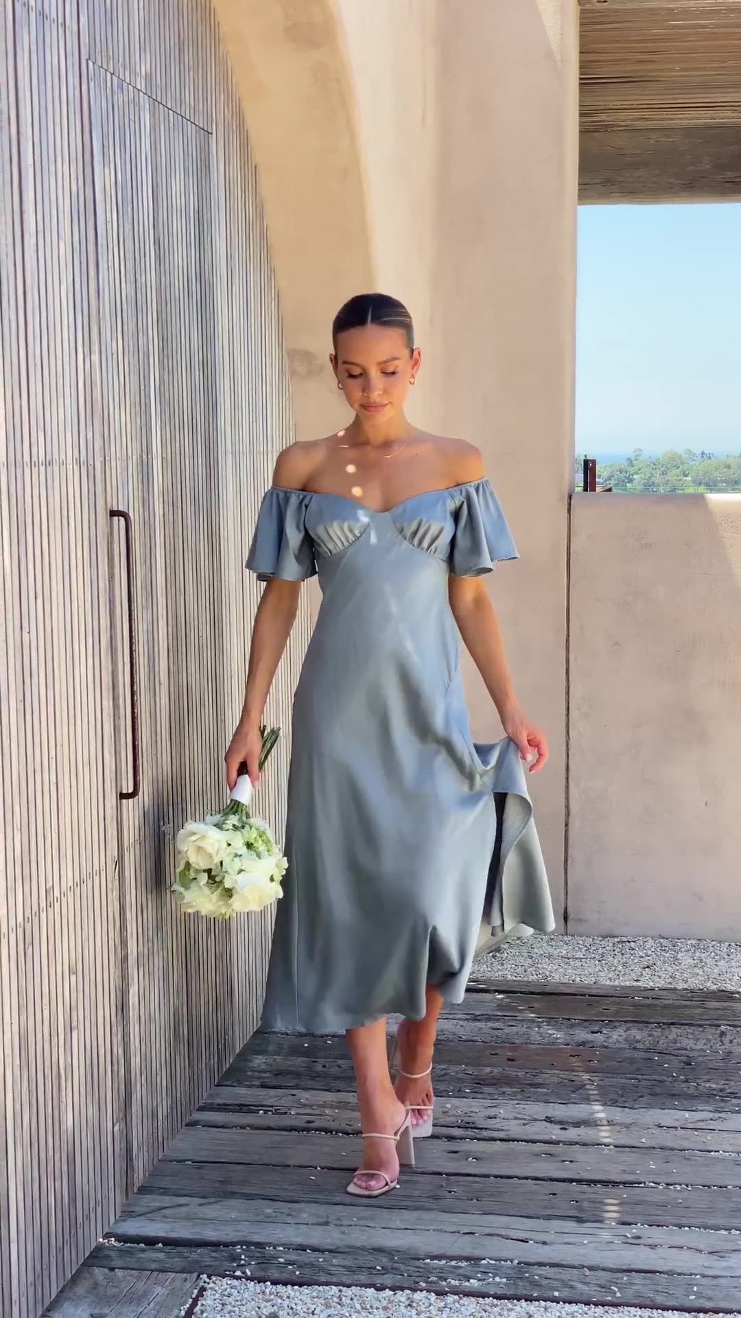 Side Split Midi Dress: Off The Shoulder Flutter Sleeve Newgew Dresses