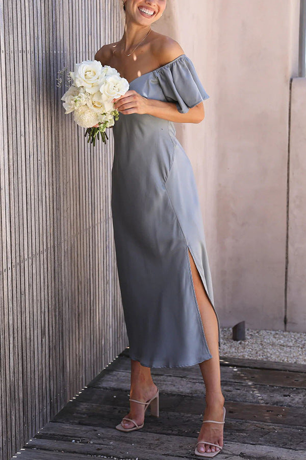 Side Split Midi Dress: Off The Shoulder Flutter Sleeve Newgew Dresses