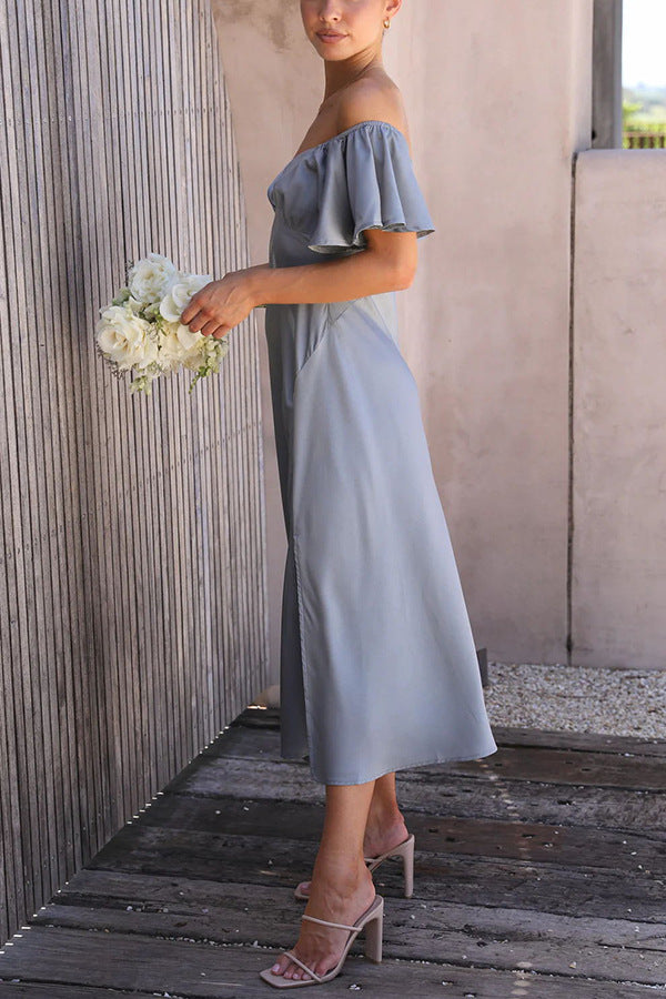 Side Split Midi Dress: Off The Shoulder Flutter Sleeve Newgew Dresses